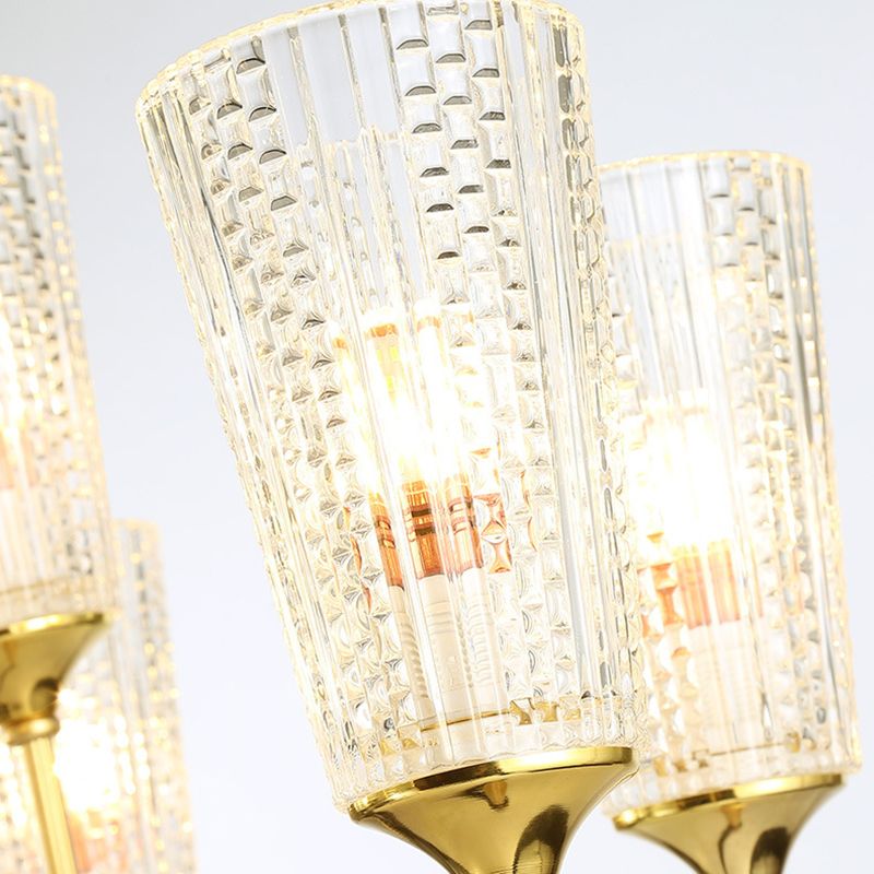 Clear 6/8 Lights Pendant Chandelier Traditional Textured Glass Cone Hanging Light for Living Room