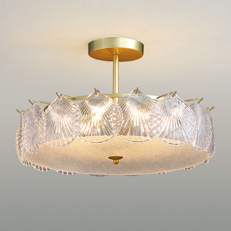 Modern Metal Flush Mount Shell Shape Ceiling Light with Glass Shade for Living Room