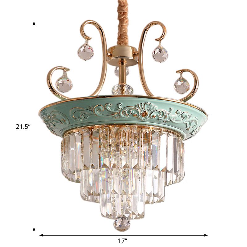 3 Bulbs Tiered Ceiling Chandelier Modernism Crystal Hanging Pendant Light in White/Green