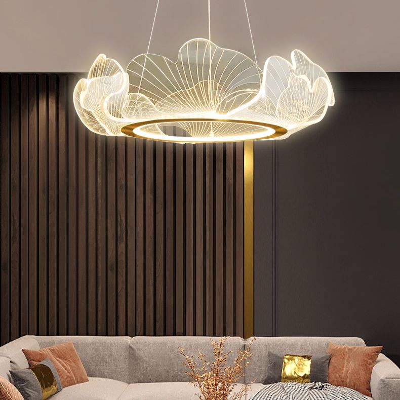 Circular Modern Style Pendant Light Fixture 1-Light Acrylic Ceiling Suspension Light