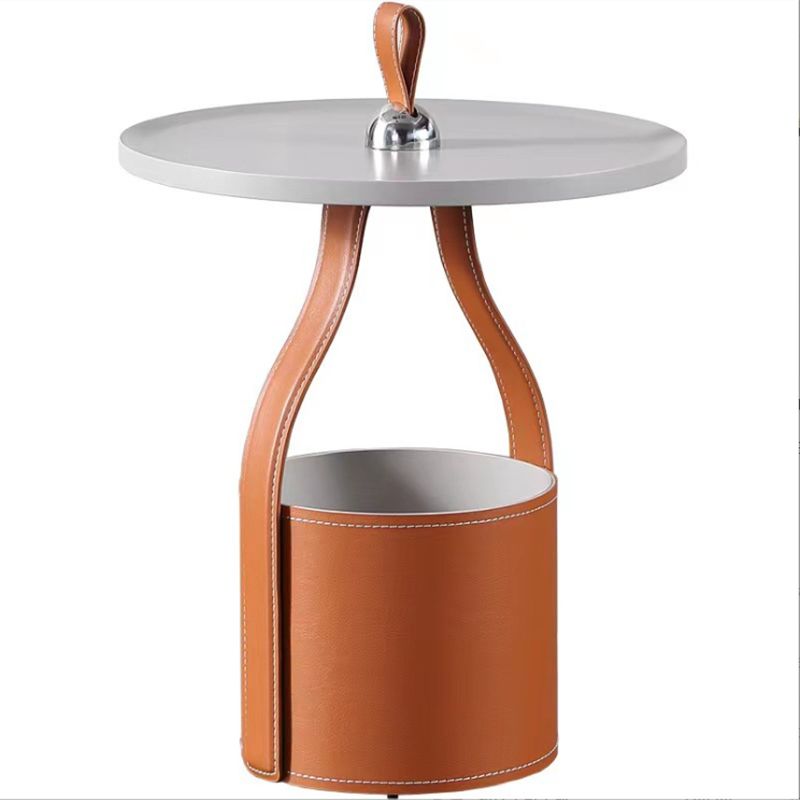 Contemporary Side Table Pedestal with Storage Round Living Room End Table