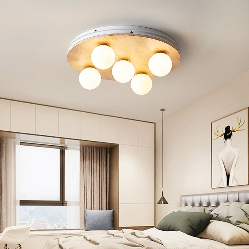 Contemporary Geometric Flush Light Fixture Wood Flush Mount Ceiling Fixture in Brown