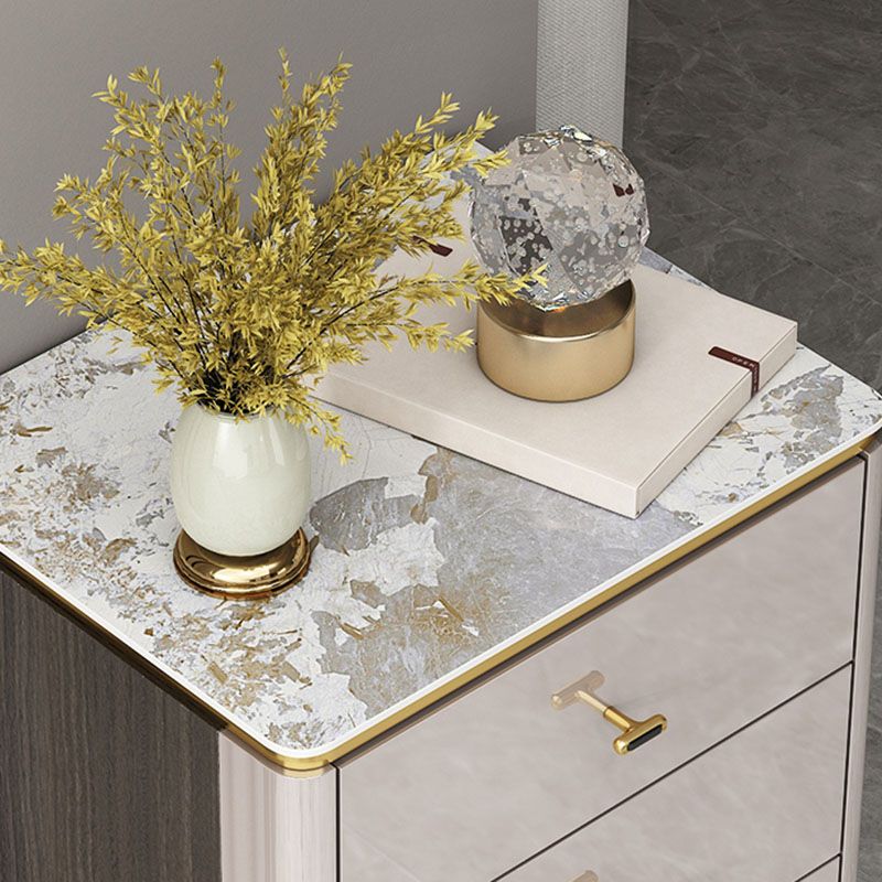 Glam Stone Bedroom Storage Chest White / Grey Vertical Chest with Drawers