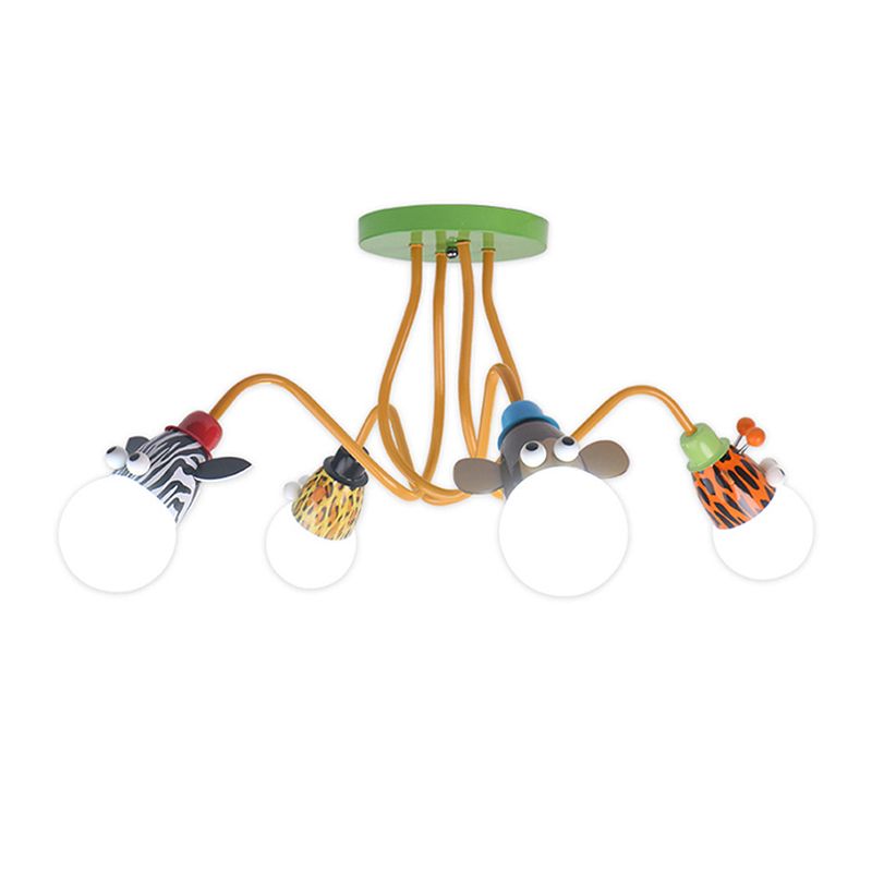 Gelbe Oktopus Flush Mount Leichte Cartoon Metall Halbblöcke Deckenleuchte mit tierischer Steckdose