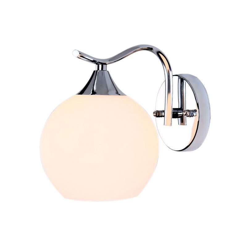 Milk White Globe Glass Wall Lamp Contemporary Simplicity Style Single Bulb Sconce Lighting Fixture in Polished Silver