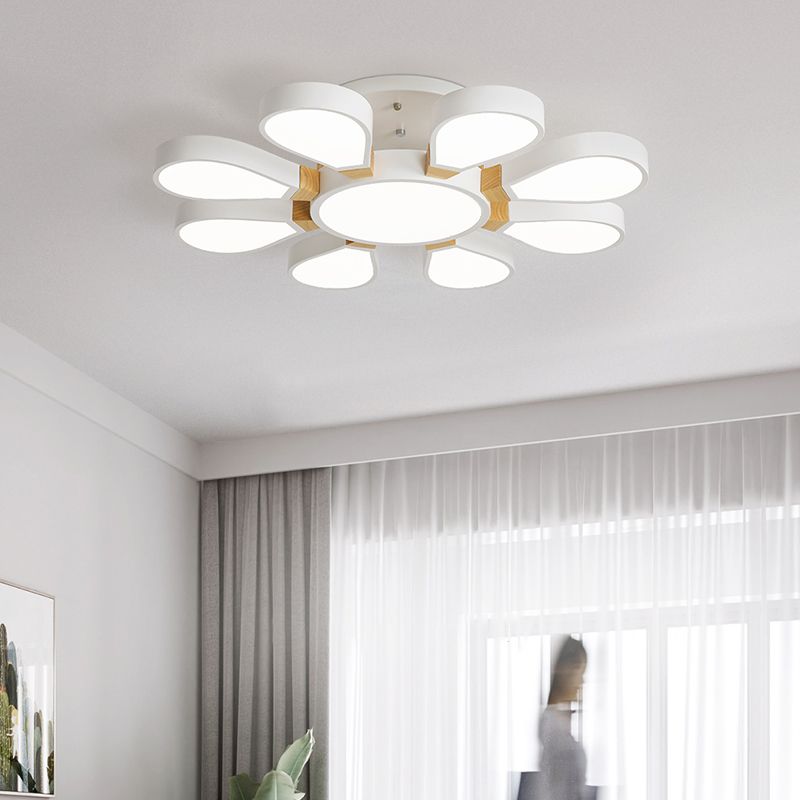 Living Room LED Ceiling Lamp Nordic Style Semi Flush Mount Light with Petal Acrylic Shade