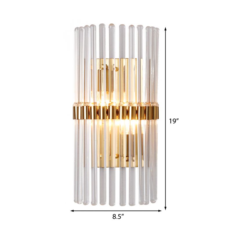 Cylinder Clear Crystal Sconce Lighting Modernism Stylish 2 Lights Gold Finish Wall Light for Living Room