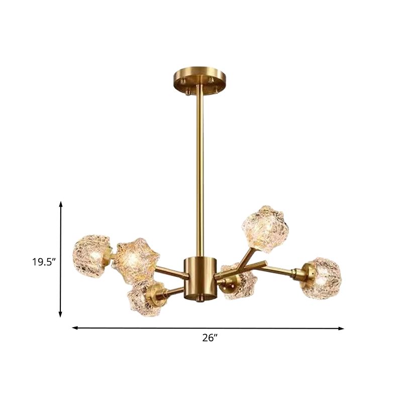 6-Bulb Crystal Block Chandelier Light Modern Brass Starburst Dining Room Pendant Lighting Fixture