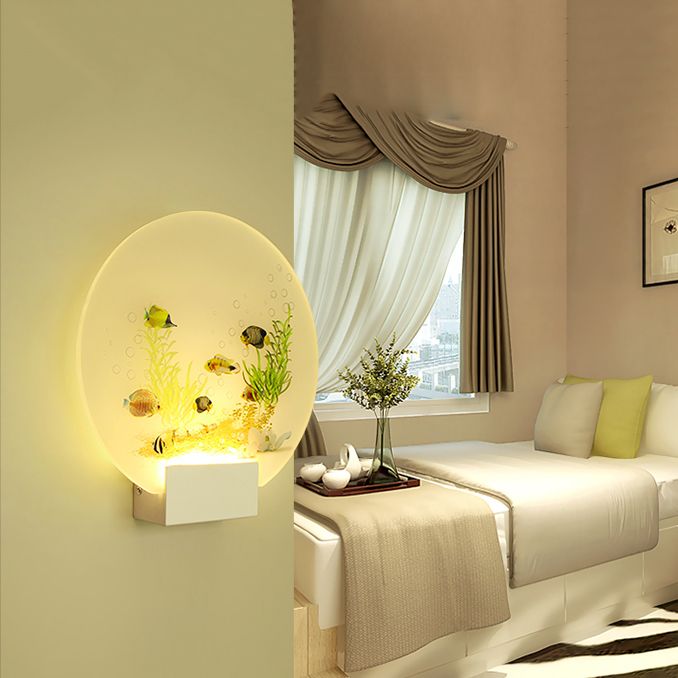 Round Shape Metal Wall Lighting Idea Kids Style 1 Light Wall Light Fixture in White