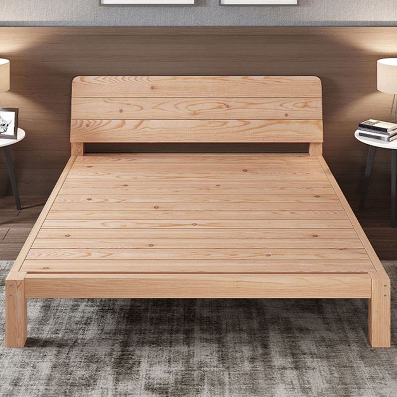 Scandinavian Full Panel Bed Natural Platform Bed with 2 Storage Drawers