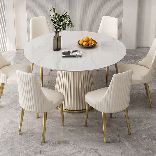 Traditional Luxury Dining Table Round White Sintered Stone Table with Pedestal Base