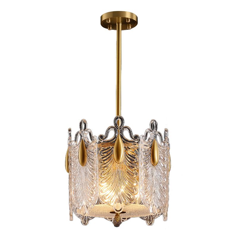 4 Lights Pendant Chandelier Traditional Round K9 Crystal Hanging Ceiling Light in Gold for Living Room
