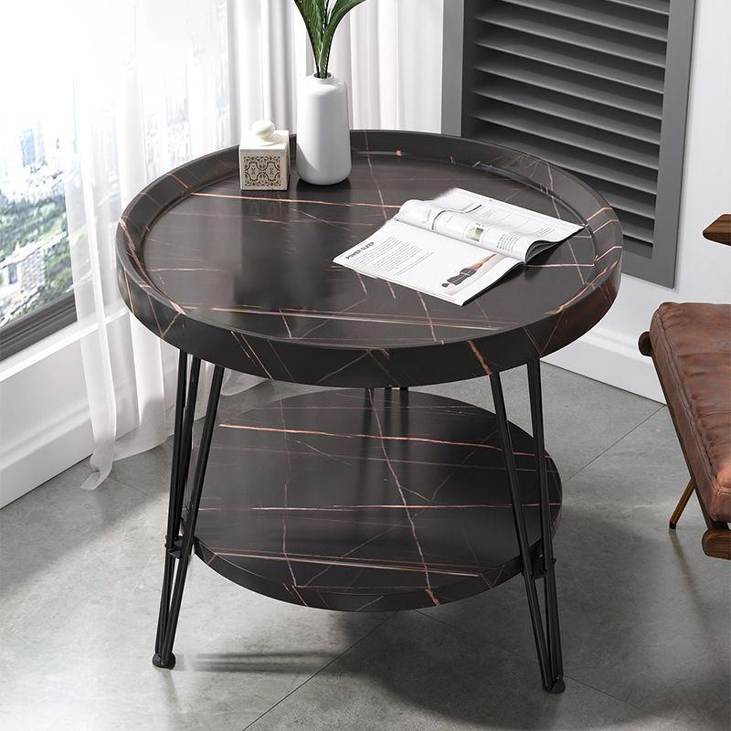 Open Shelf Tray Top Coffee Table Wood Round Coffee Table Minimalist