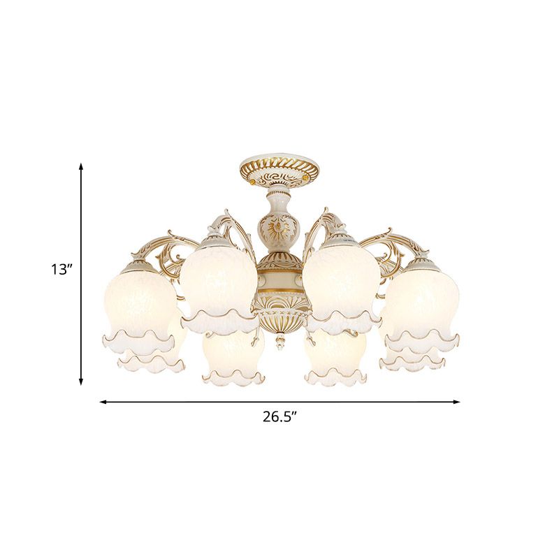 Blume Wohnzimmer semi Flush Rustikale Weiss Glas 3/5/6 Bulben Beige Flush Mount Light Halterung