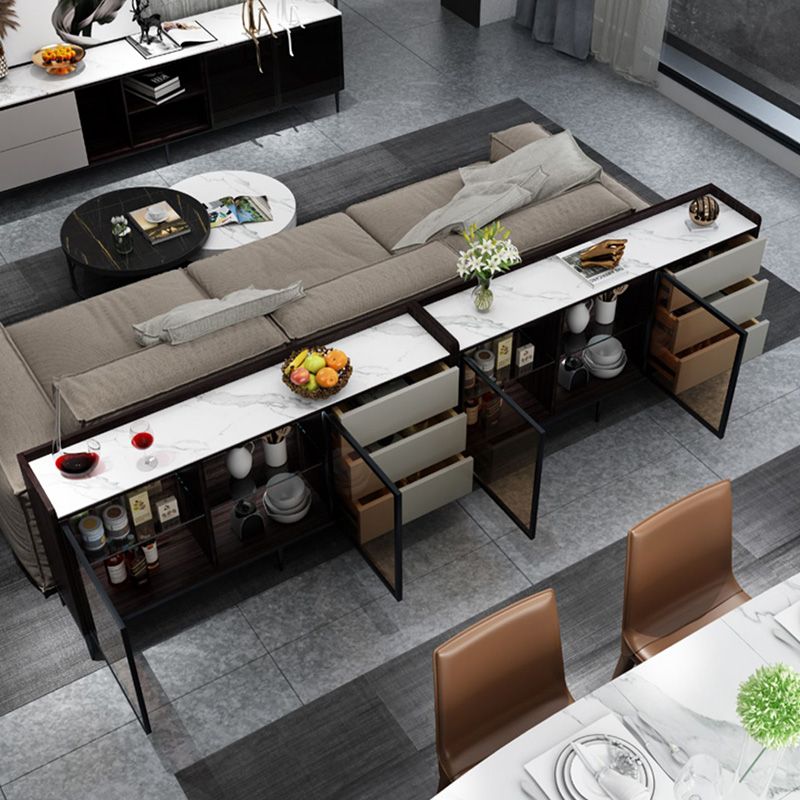 Glam Cabinets Buffet Stand 3 Drawers Glass Doors Buffet Sideboard