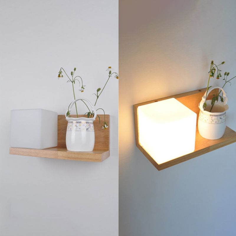 Illuminazione a parete quadrata in stile nordico lampada da parete camera da letto in legno in beige