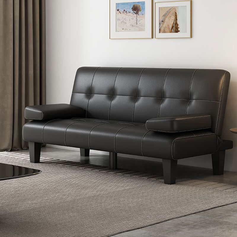 Contemporary Upholstered Sofa Bed PU Leather Convertible Sofa in Black