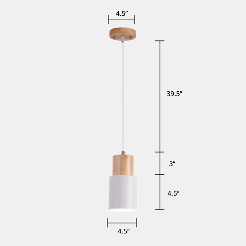 Röhrenförmiger Nachtheizpendellschein Metall 1-Licht minimalistische Hanglampe mit Holzoberteil