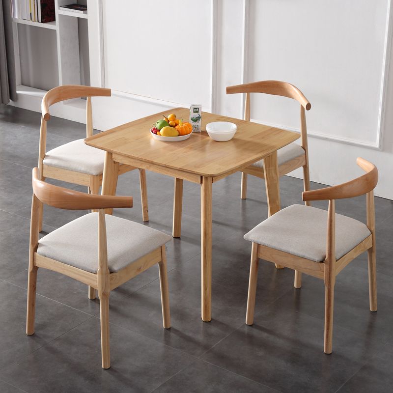 Square Industrial Dining Table Wood Color Fixed Table with Rubberwood Solid Wood