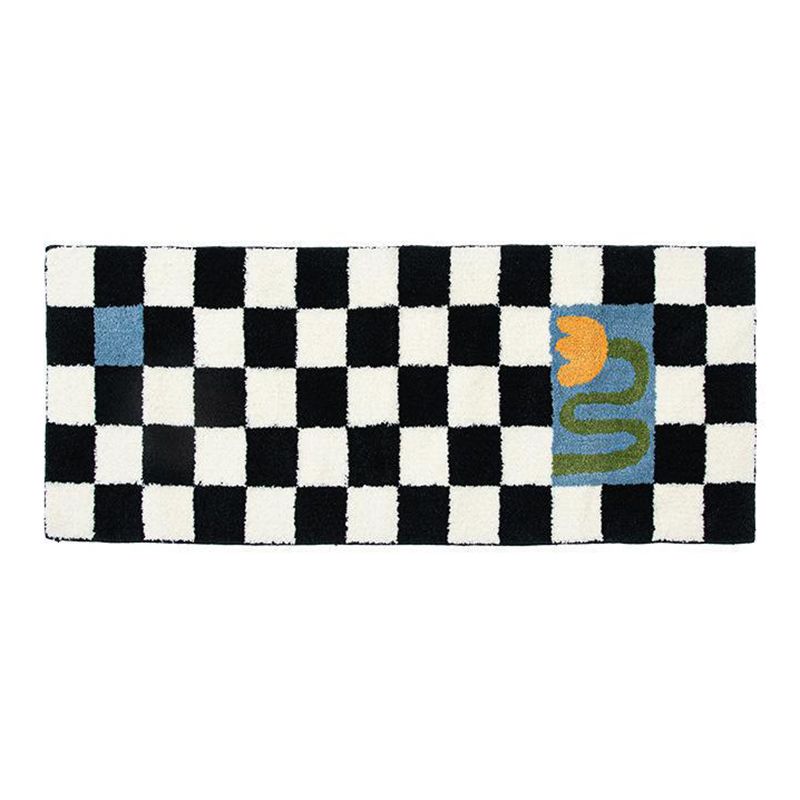 Black Modern Rug Polyester Grating Rug Stain Resistant Rug for Living Room