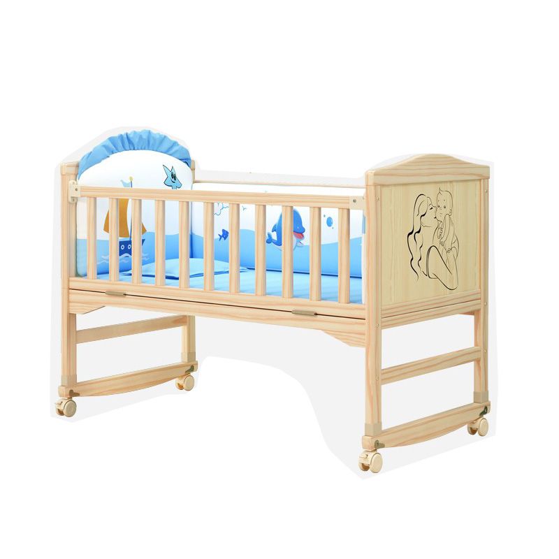 Wooden Contemporary Nursery Bed Animal Pattern Crib with Casters