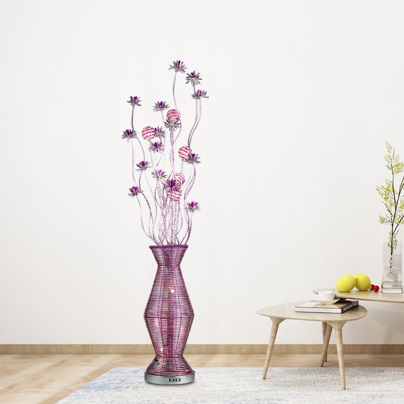 Florero de campo y soporte floral Lámpara de alambre de aluminio lámpara Led en púrpura para sala de estar