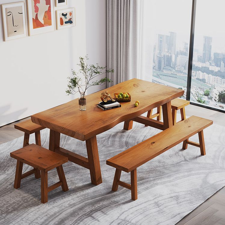 Minimalist Solid Wood Brown Dining Table Kitchen Rectangle Dining Table for Kitchen
