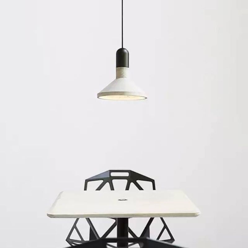 Tapered Cement Hanging Light Nordic Style 1 Light  Restaurant Ceiling Pendant Lamp  with Wooden Top