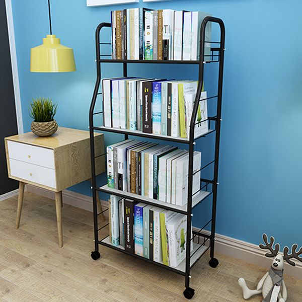 Industrial Style Steel Bookshelf Open Shelf Bookcase with Caster Wheels