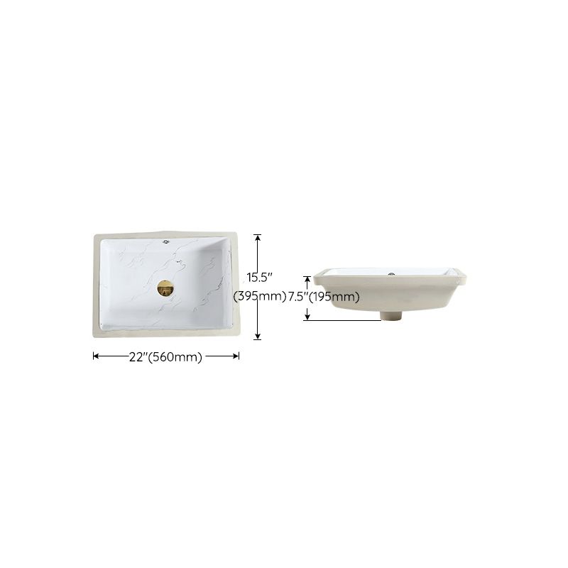 Modern Undermount Vanity Sink Rectangular Porcelain with Overflow Basin Sink