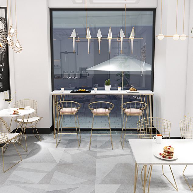 White Rectangle Pub Table Faux Marble Bar Height Cocktail Table with Metal Base