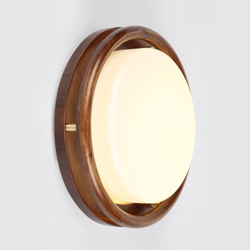 Minimalist Geometric Wall Sconce Walnut Wood Finish Hallway Flush Mount Light