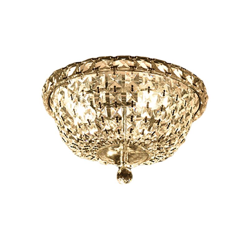 3 Heads Hallway Ceiling Light Fixture Modernist Flush Lamp with Bowl Clear Crystal Strand Shade