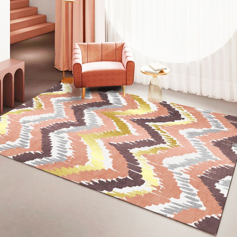 Pink Modern Rug Polyester Irregular Color Piece Rug Washable Rug for Drawing Room