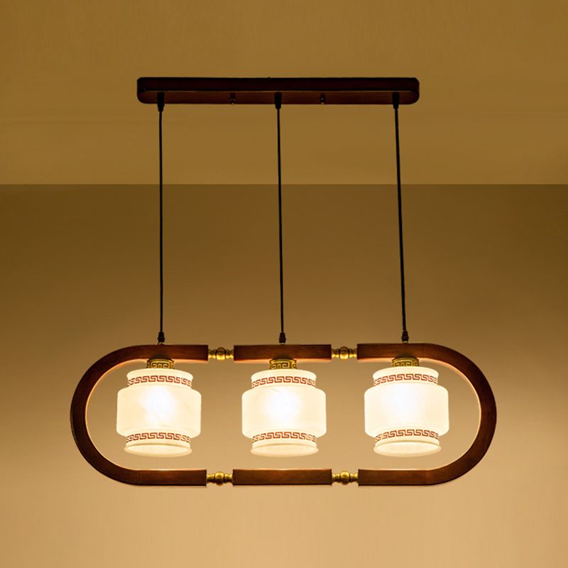 Modern Style Cylindrical Shape Island Lights White Glass Pendant Lights in Brown