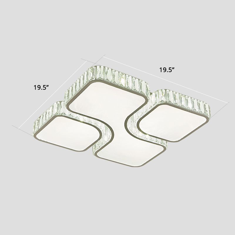 White Square Ceiling Flush Light Minimalist Crystal LED Flush Mount Lamp for Bedroom