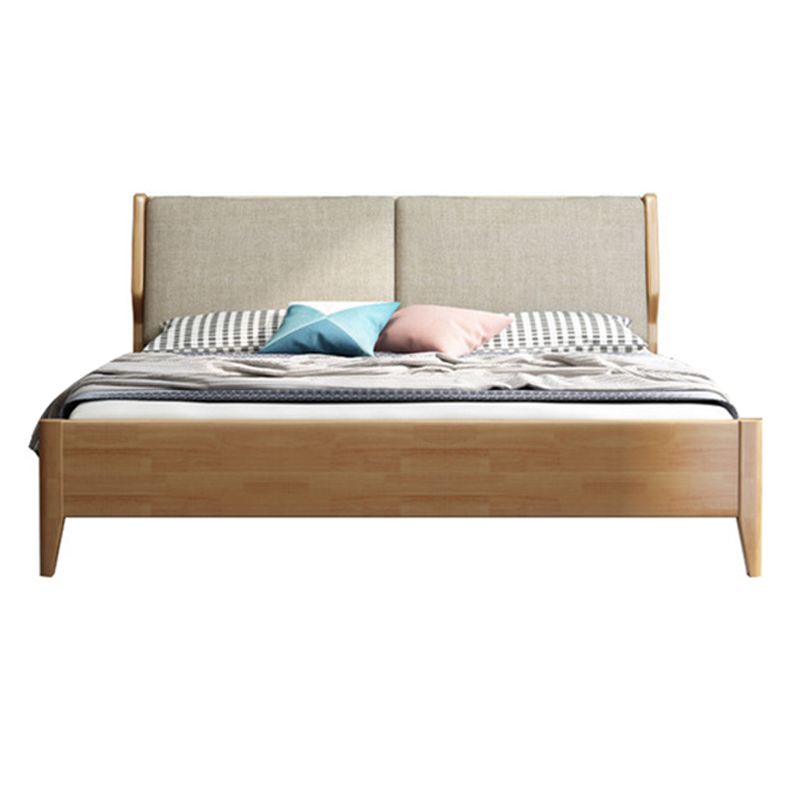 Wood and Upholstered Sleigh Bed Contemporary Rubberwood Standard Bed with Headboard