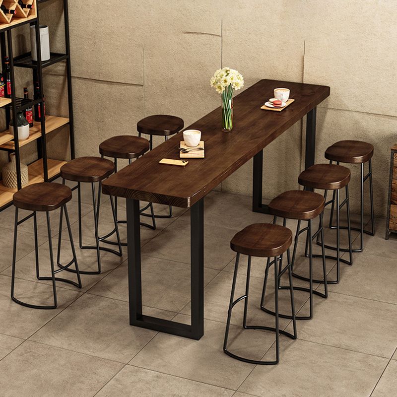 Rectangle Pine Wood Pub Table with Metal Frame for Living Room