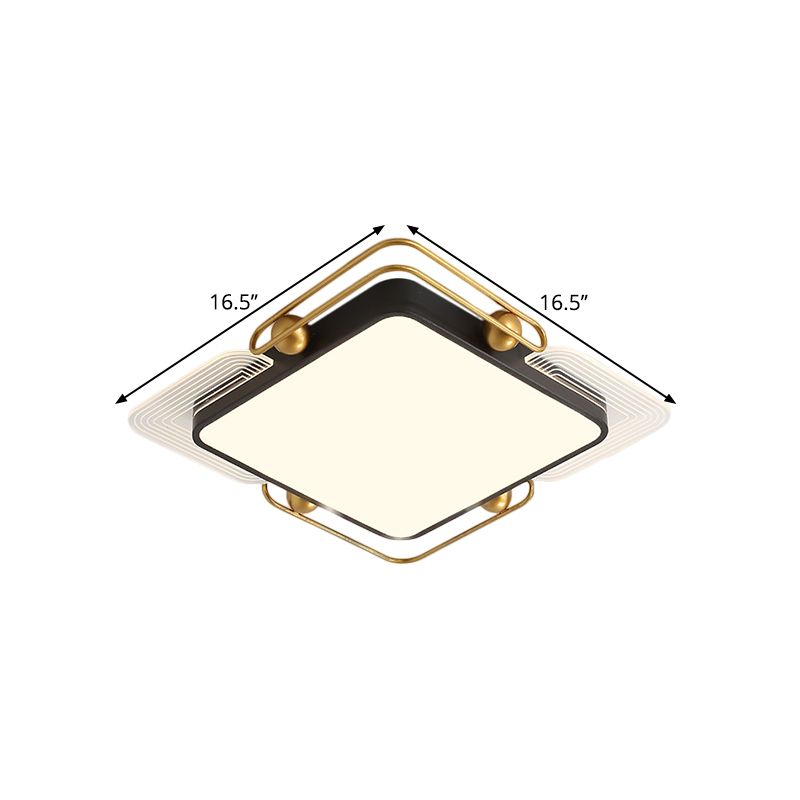 Square/Rectangular Flush Lighting Modernist Metal LED Ceiling Mounted in Black and Gold, 16.5"/20.5"/35.5" Dia