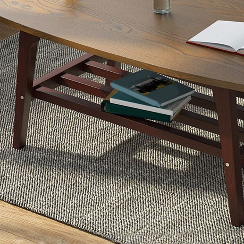 4 Legs Rectangular Coffee Table with Storage Rack Made of Wood