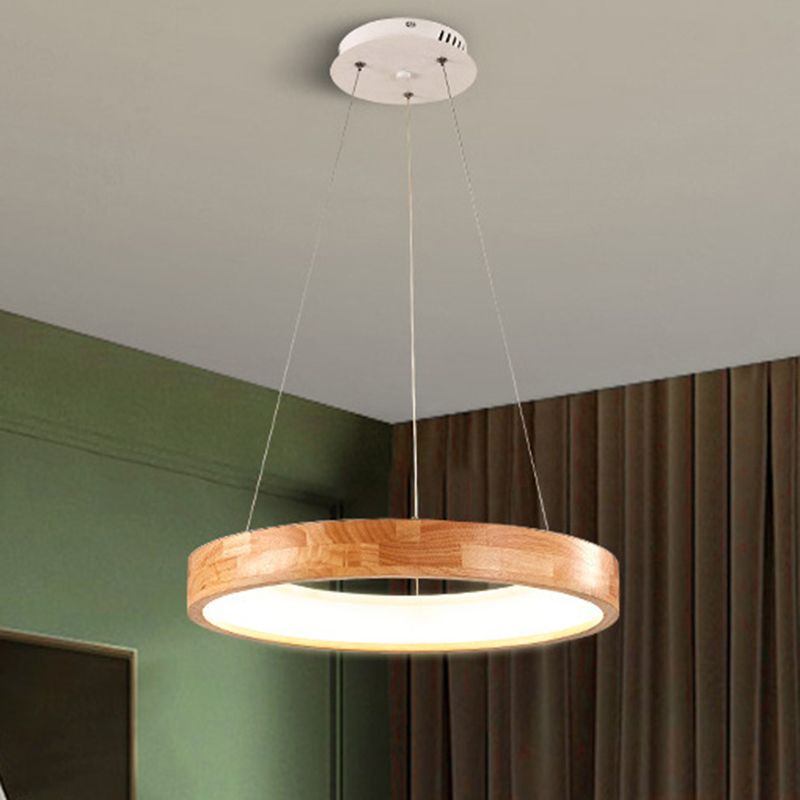 Circular LED Chandelier Light Fixture Simplicity Wooden Diner Ceiling Suspension Lamp