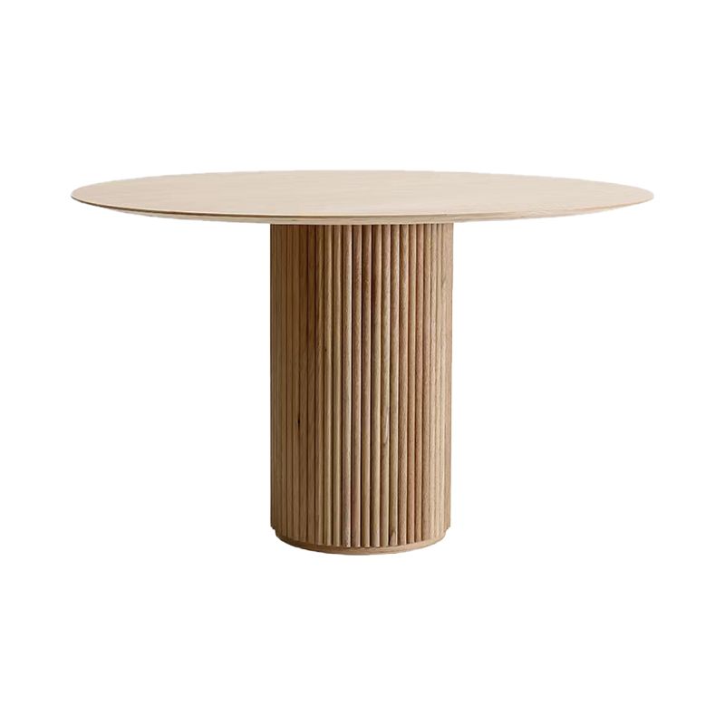 Modern Round Dining Table Pine Solid Wood Pedestal Dining Table in Natural