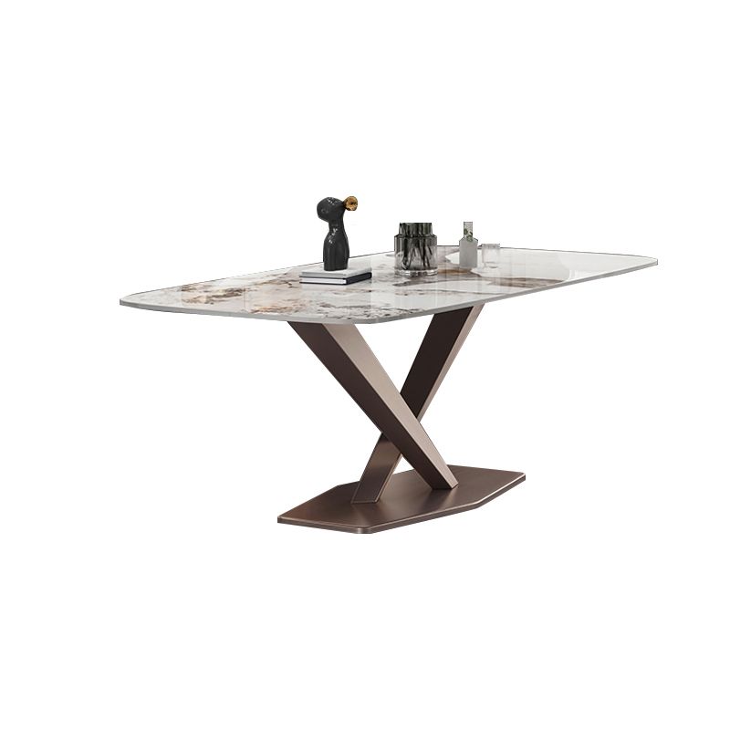 Luxury Sintered Stone Dining Table Rectangle Table with Gold Metal Pedestal Base