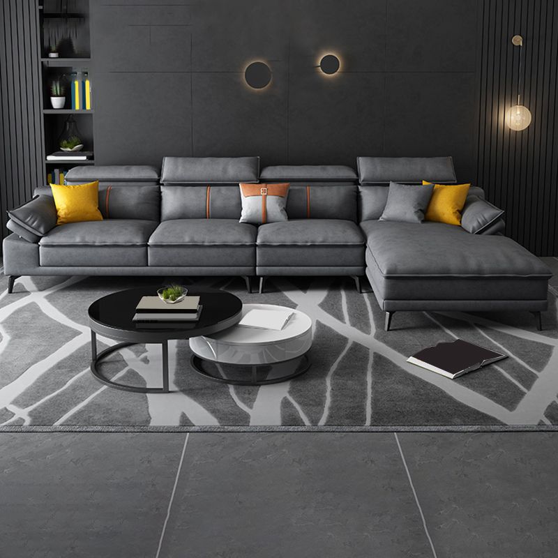 Grey Modern Adjustable Sofa & Chaise Pillow Top Arm Sectional