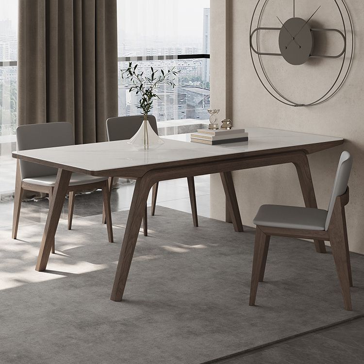 Modern Rectangle Dining Table Sintered Stone Table with Wooden Legs