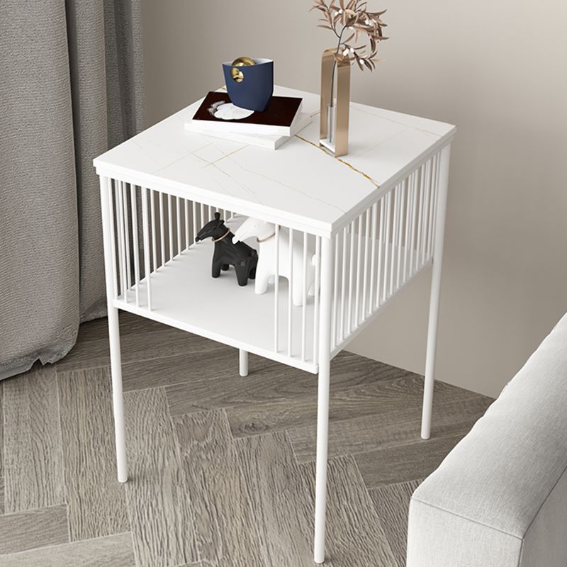 Modernistic Metal 4 Legs End Table Square Slate Top End Table