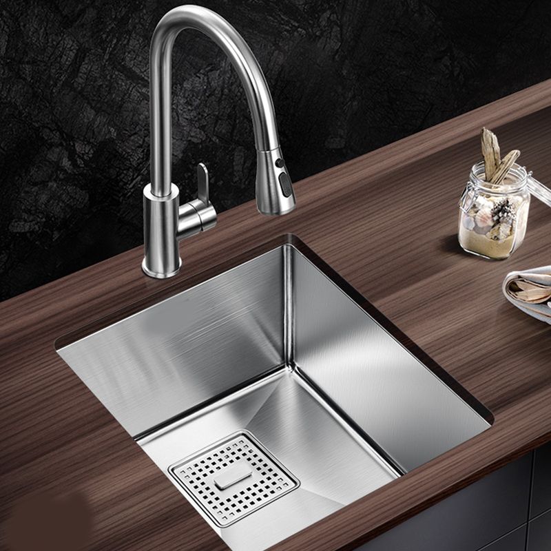 Rectangle Single Bowl Kitchen Sink Stainless Steel Sink with Drain Strainer Kit