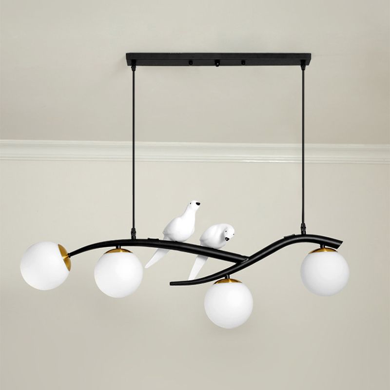 Glass Shaded Ceiling Light Modern Black/Golden Kitchen Island Lighting for Home