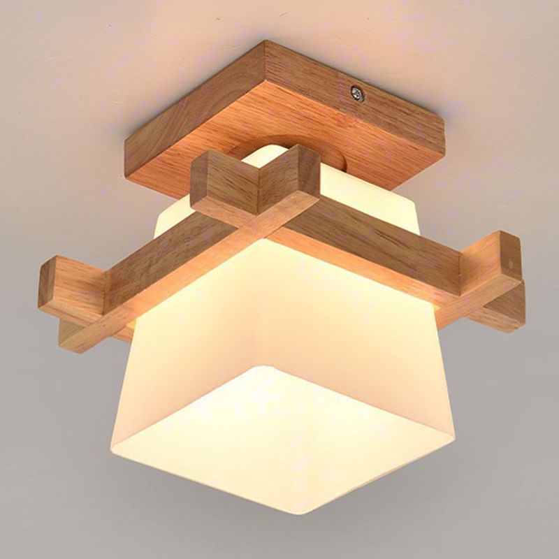 Trapezoid Semi Flush Chandelier Contemporary Frosted Glass Ceiling Mount Light Fixture for Hallway