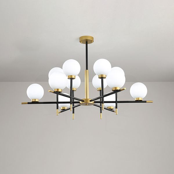 Zwart en gouden binnenhanglampje in moderne artistieke stijl Iron Globe kroonluchter met glazen schaduw
